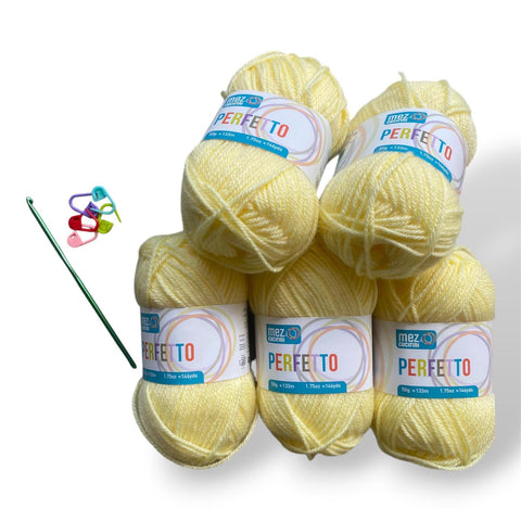 Lotto Perfetto 100% Acrilico 5pz + Uncinetto 4mm + 5 segnapunti