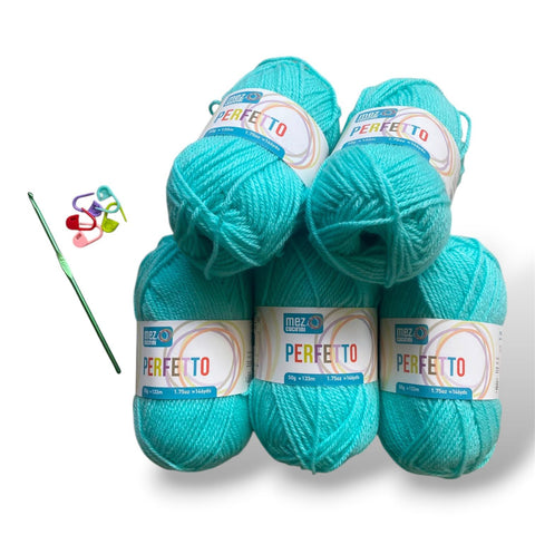 Lotto Perfetto 100% Acrilico 5pz + Uncinetto 4mm + 5 segnapunti
