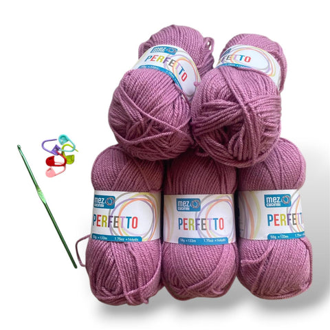 Lotto Perfetto 100% Acrilico 5pz + Uncinetto 4mm + 5 segnapunti