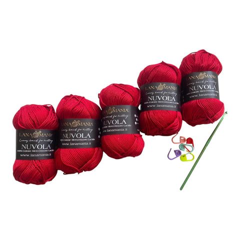 Lotto Nuvola 100% Cotone 5pz + Uncinetto 3mm + 5 segnapunti