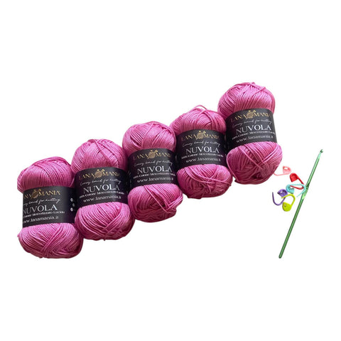 Lotto Nuvola 100% Cotone 5pz + Uncinetto 3mm + 5 segnapunti