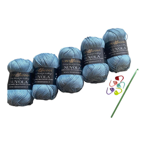 Lotto Nuvola 100% Cotone 5pz + Uncinetto 3mm + 5 segnapunti