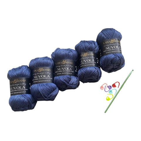 Lotto Nuvola 100% Cotone 5pz + Uncinetto 3mm + 5 segnapunti
