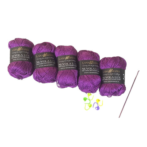 Lotto Nuvola Lux 95% Cotone e 5% Lamé 5pz + Uncinetto 3mm + 5 segnapunti