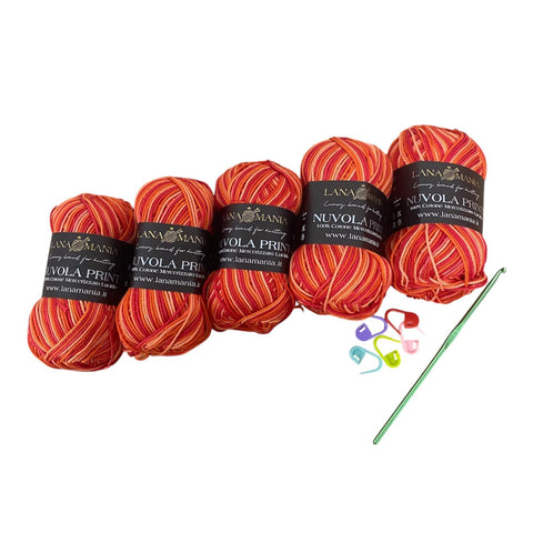 Lotto Nuvola Print 100% Cotone + Uncinetto 3mm + 5 segnapunti