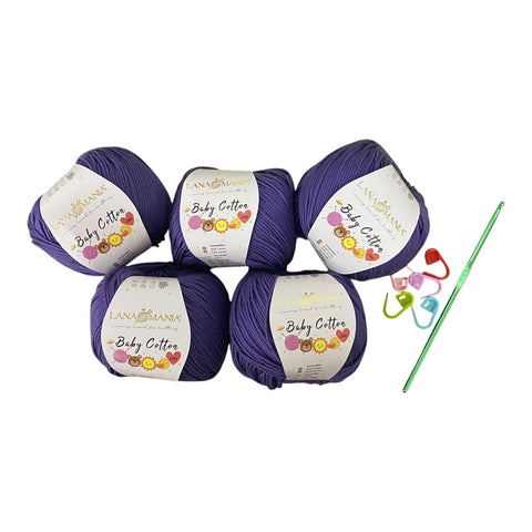 Lotto Baby Cotton 5pz + Uncinetto 3mm + 5 Segnapunti