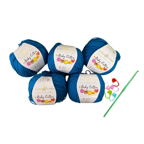Lotto Baby Cotton 5pz + Uncinetto 3mm + 5 Segnapunti