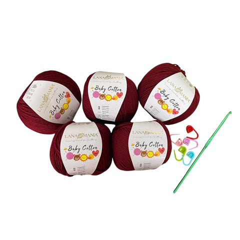 Lotto Baby Cotton 5pz + Uncinetto 3mm + 5 Segnapunti